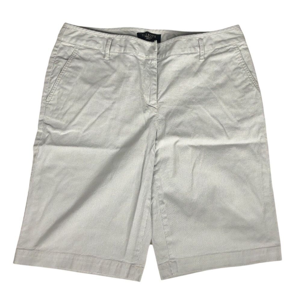 Talbots Womens Petites Size 10P Striped Light Blue Chino Shorts